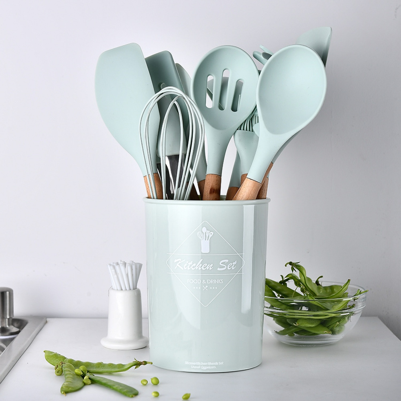 Набор кухонных принадлежностей Kitchen Set 12 предметов Бирюзовый