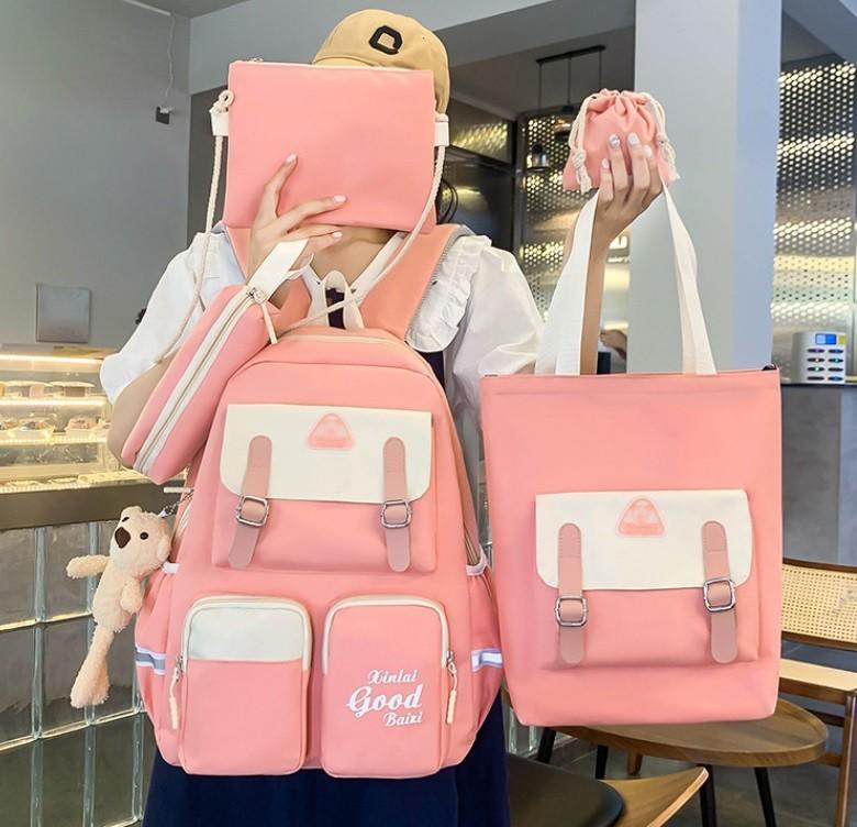 Рюкзак шкільний для дівчинки Good 5в1 шоппер/пенал/сумочка/гаманець Рожево-білий (DR017870) - фото 2