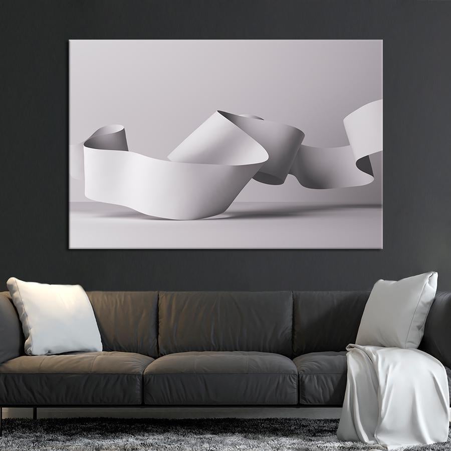 Картина на холсте 3D белая абстрактная волнистая фигура 80x54 см (V375-1_L)