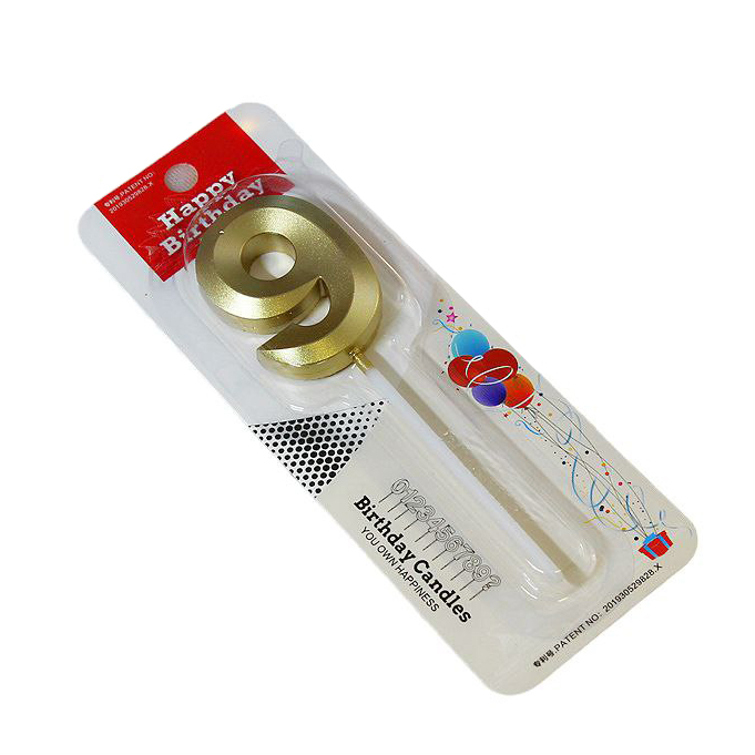 Свічка для торта цифра "9" Золотий (16031)