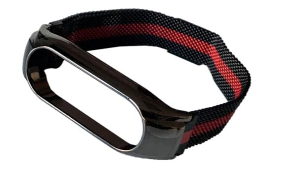 Ремешок с миланским плетением для Mi Band 3/4 Черно-красный (29782253)