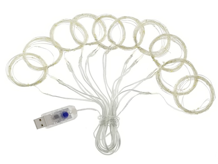 Гирлянда штора от USB 300 LED с пультом ДУ теплый белый свет 3х3 м