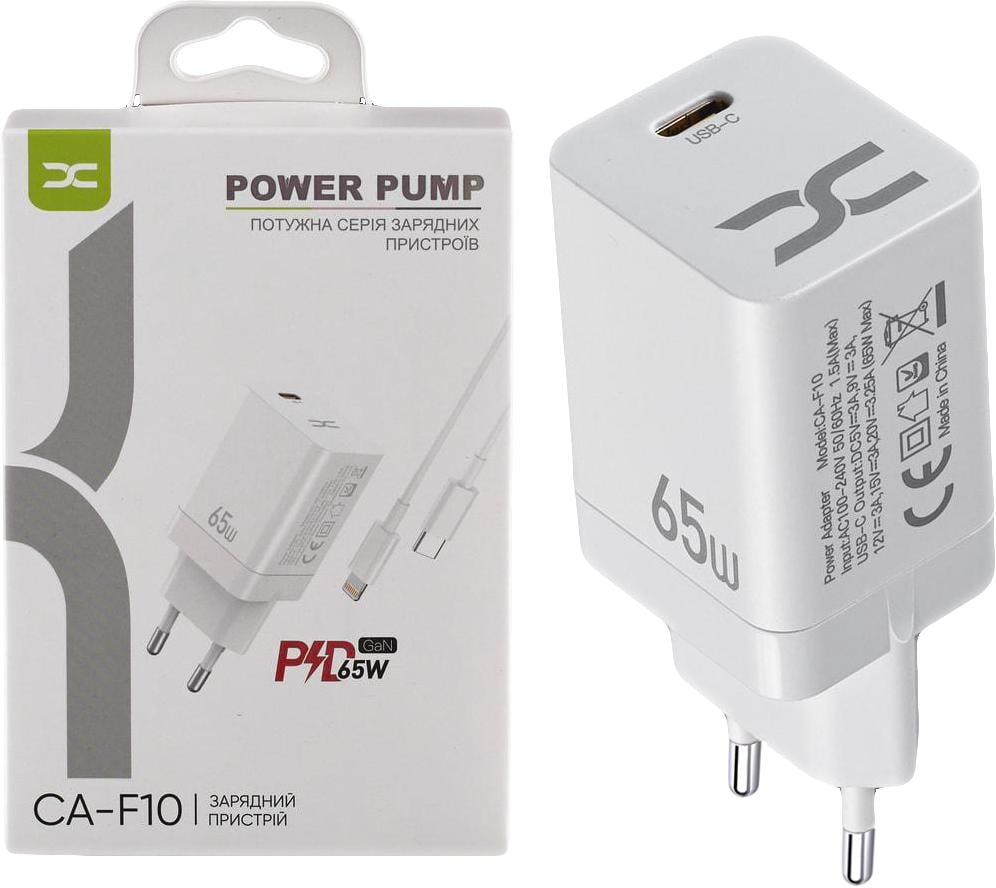 Зарядний пристрій швидкий DC CA-F10 PD кабель Lightning 65W White (34876)