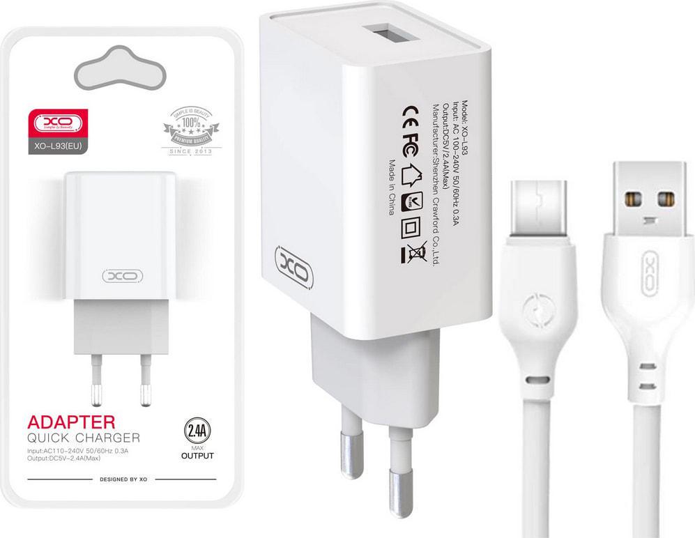 Пристрій зарядний Xo L93 USB/2,4A кабель Type-C White (36702) - фото 5 Пристрій зарядний Xo L93 USB/2,4A кабель Type-C White (36702) - фото 5