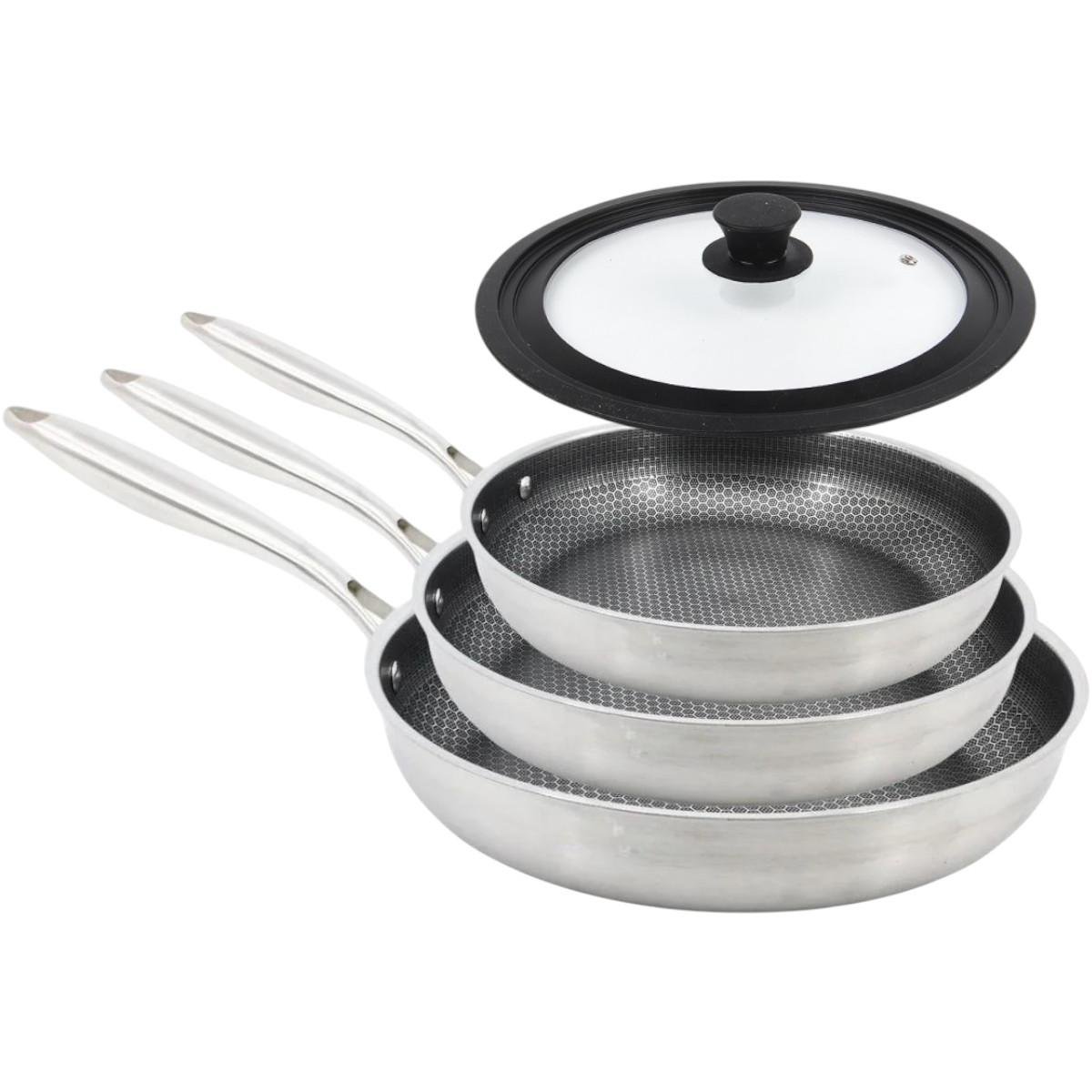 Набір сковорідок з антипригарним покриттям A-PLUS HONEYCOMB та Кришка універсальна 3 шт. 24/26/28 см