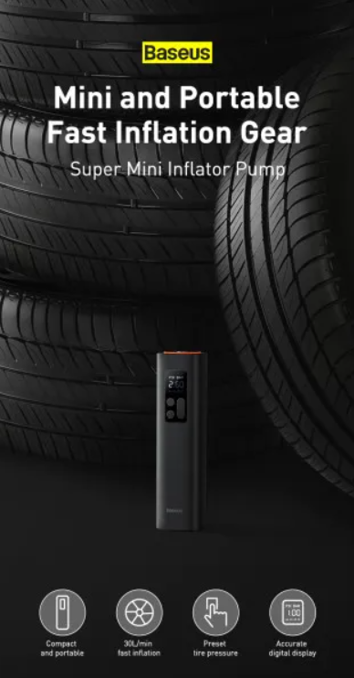 Компрессор автомобильный BASEUS Super Mini Inflator Pump Black (CRCQ000001) - фото 7