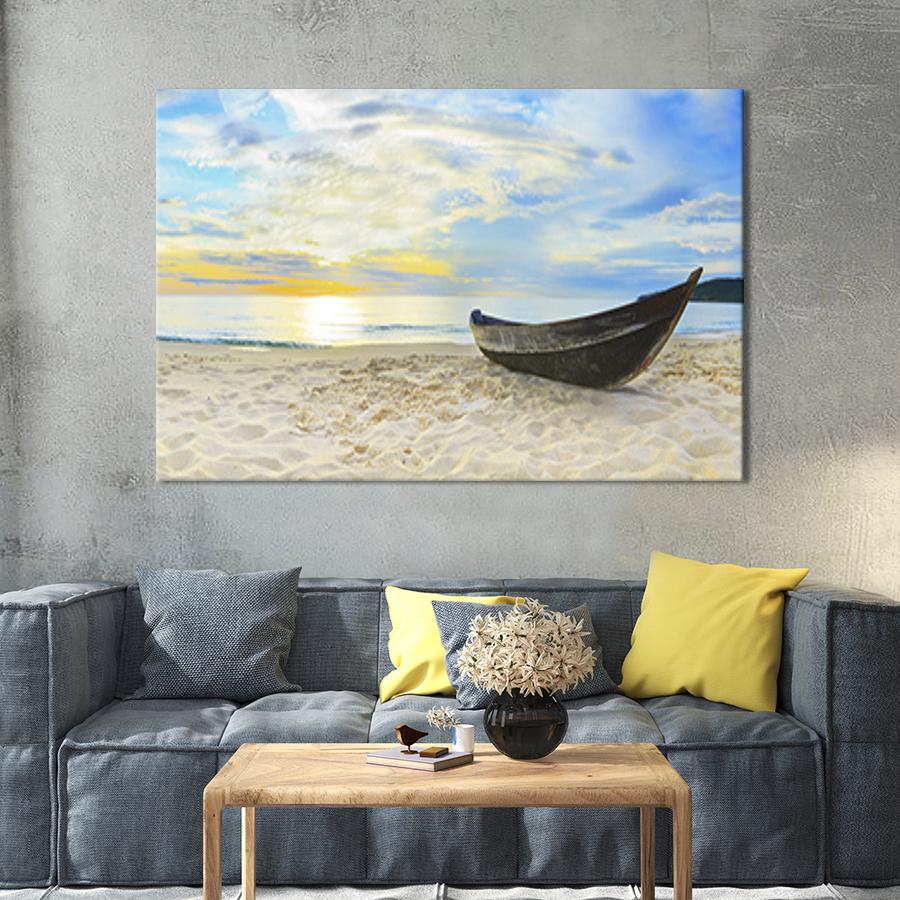 Настінний декор картина на холсті для інтер’єру Човен на піщаному березі 120x80 см (413-1)