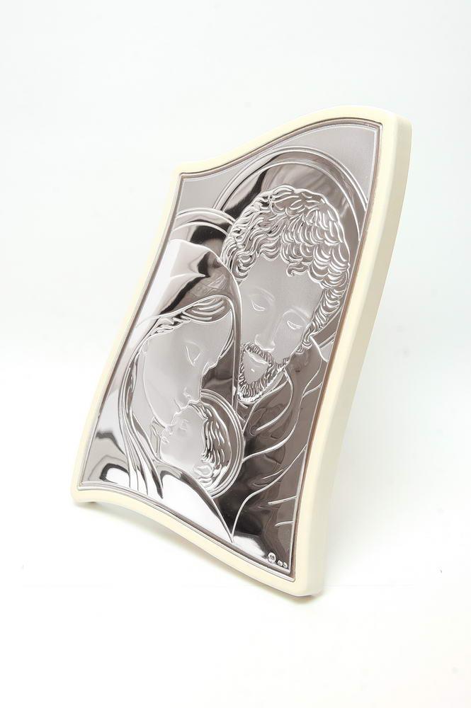 Срібна ікона Свята Родина в білій рамці 6х7,5 см - фото 2 Срібна ікона Свята Родина в білій рамці 6х7,5 см - фото 2