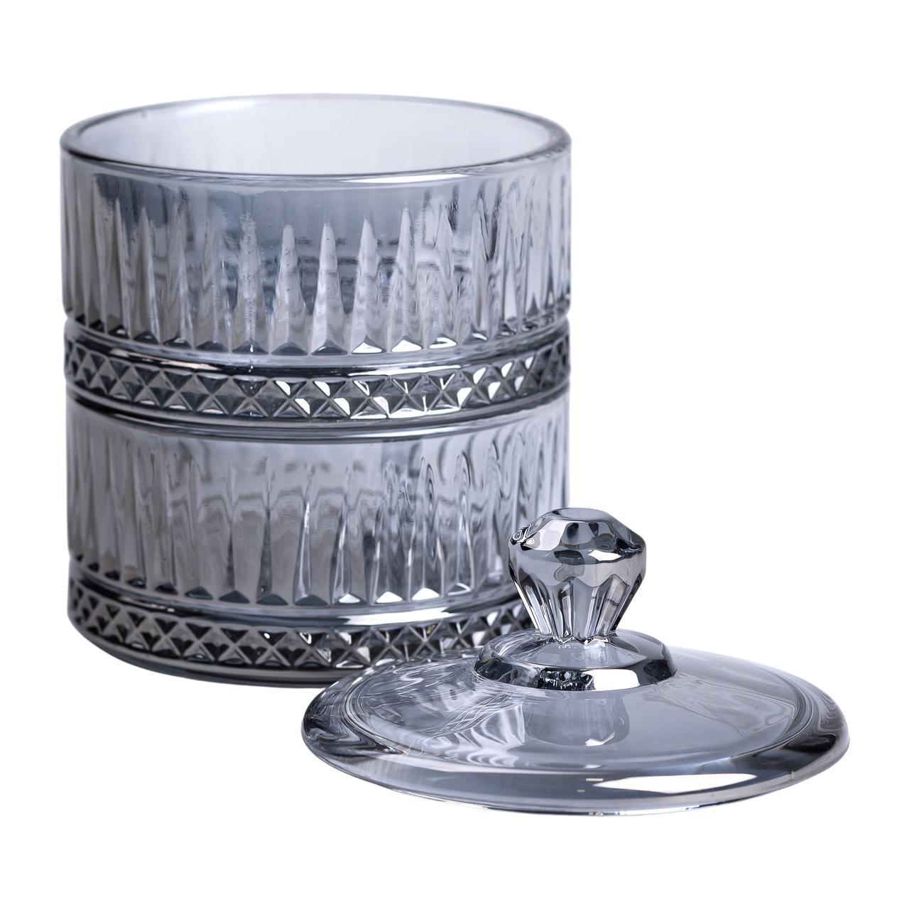 Цукерниця дворівнева з кришкою скляна HP-YH-77 Ø 10 см Сірий (A-033670) - фото 4