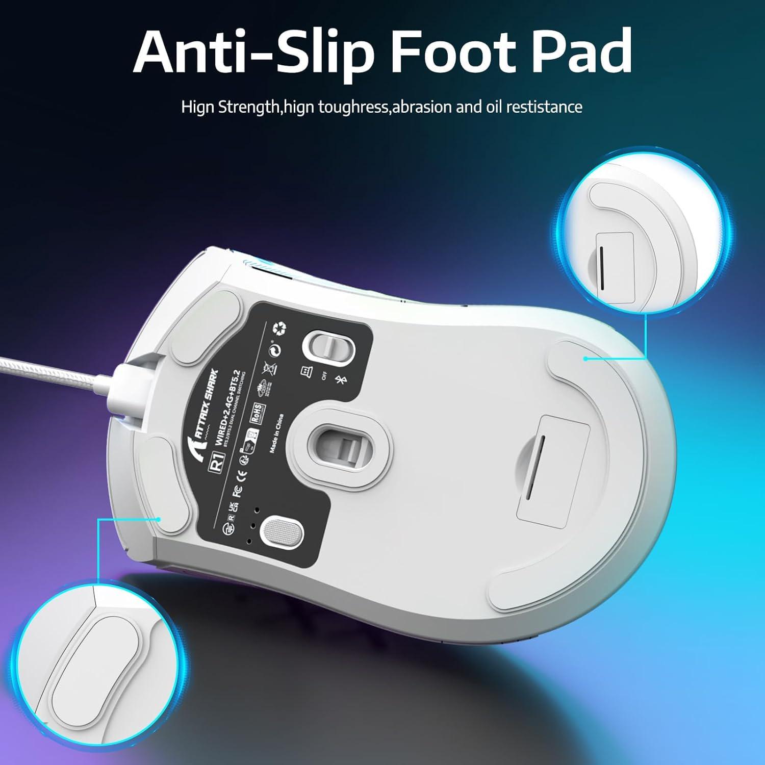 Мышка игровая беспроводная attack shark R1 PAW3311 18K DPI 59 г 2,4 ГГц/BT/проводная для Win/Mac White - фото 2 Мышка игровая беспроводная attack shark R1 PAW3311 18K DPI 59 г 2,4 ГГц/BT/проводная для Win/Mac White - фото 2