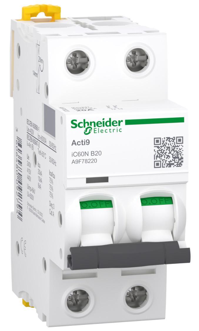 Автоматичний вимикач Schneider Electric iC60N B 2P 20A (A9F78220)