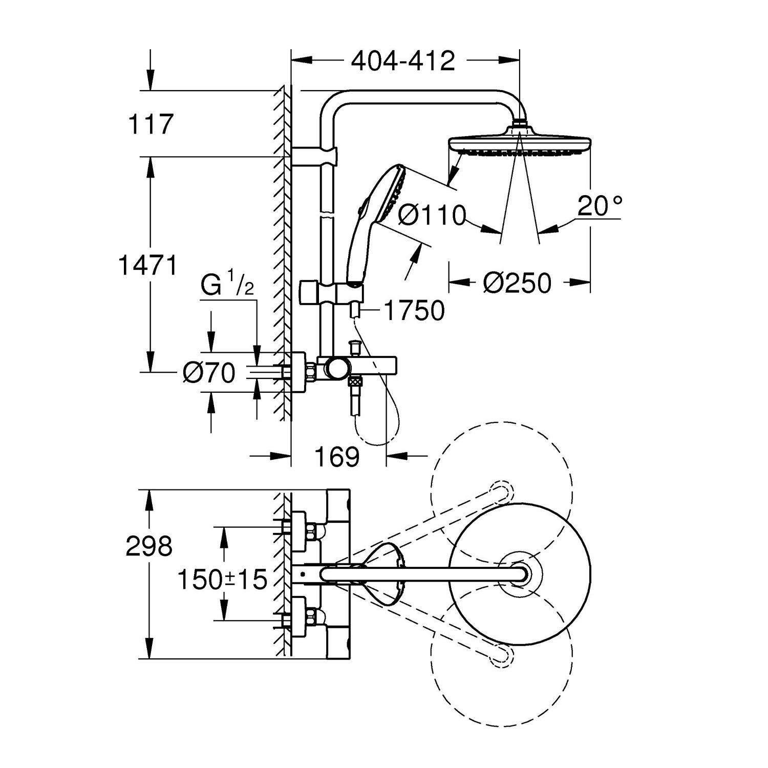 Душевая система с термостатом Grohe CV034497 Хром (233405) - фото 14