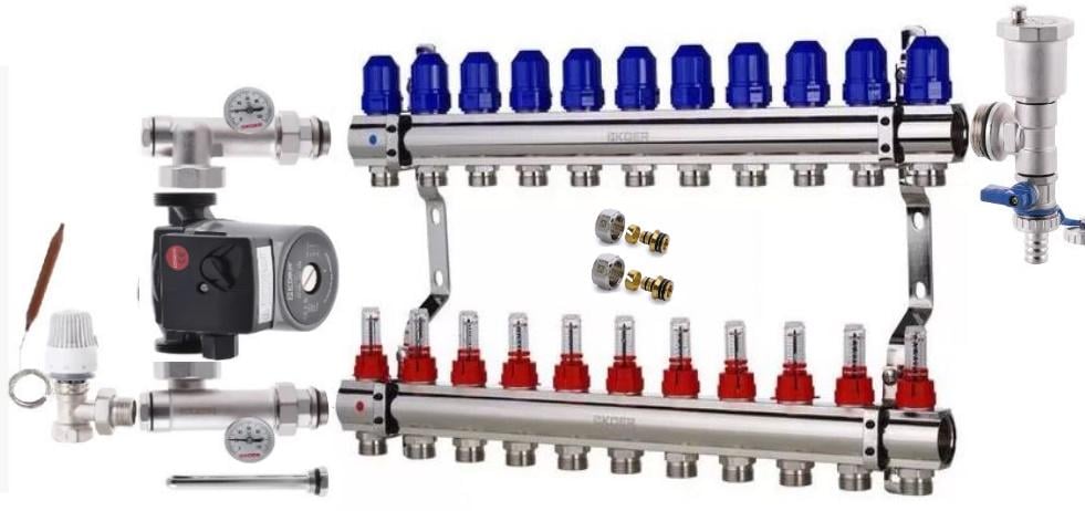 Коллектор для теплого пола KOER 11 контуров комплект угловой(9119333)