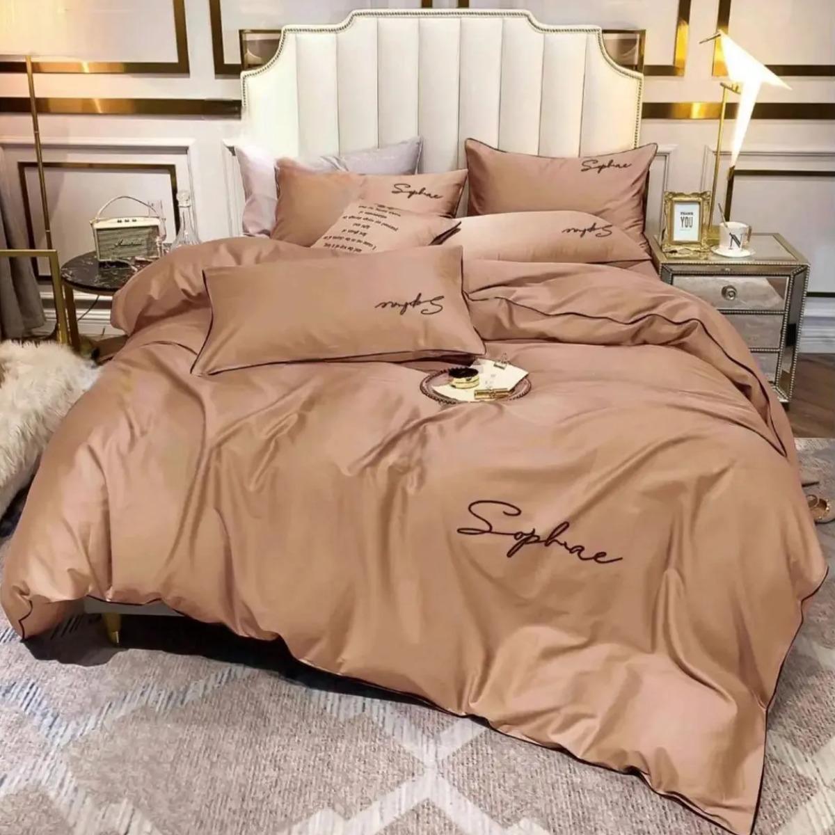 Комплект постільної білизни Koloco Sophae сатин євро Світло-коричневий (40963) - фото 1 Комплект постільної білизни Koloco Sophae сатин євро Світло-коричневий (40963) - фото 1