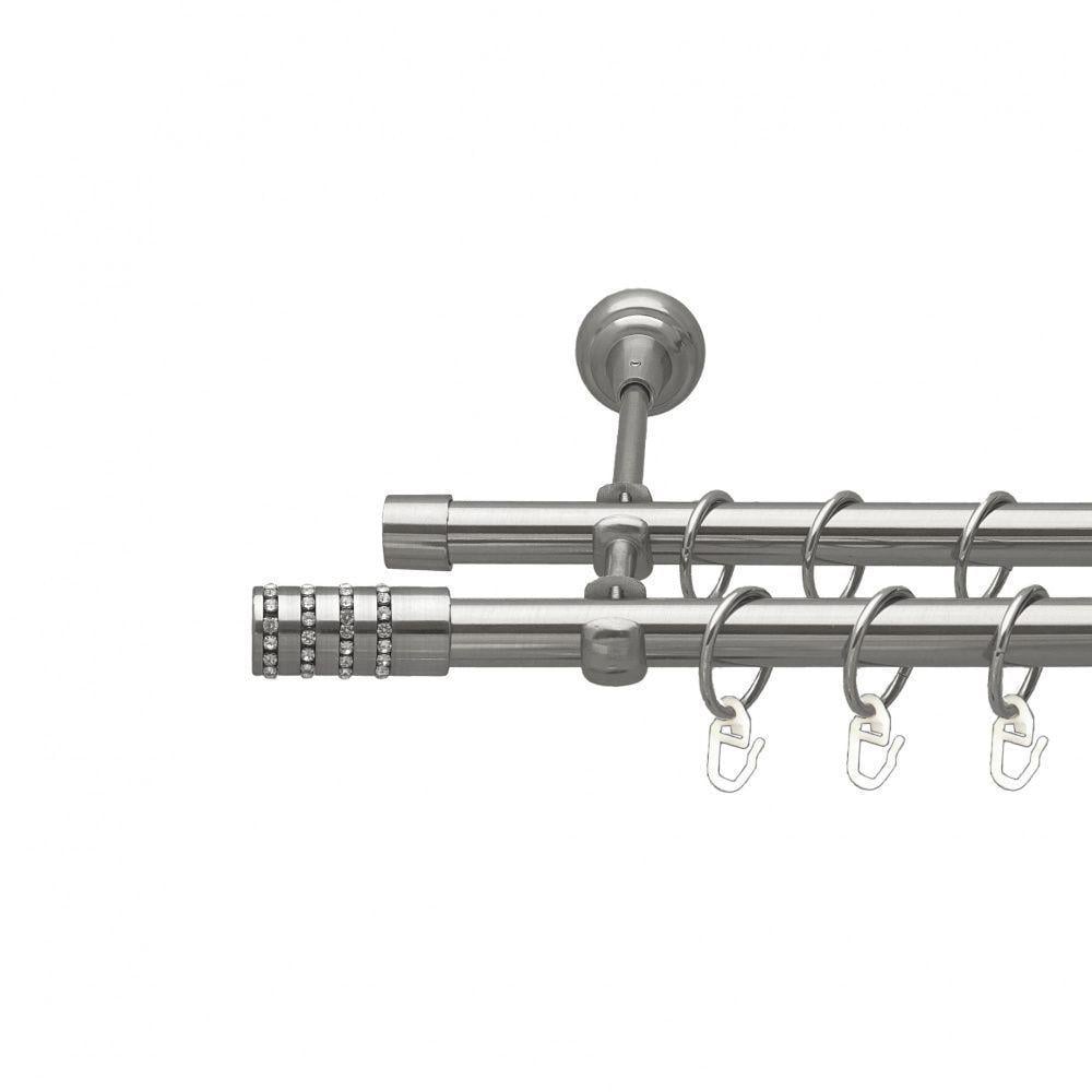 Карниз металлический Orvit Барамелла двухрядный открытый/гладкая труба/кольцо металлическое Нержавеющая Сталь 19/19 мм 240 см (00-00016052)