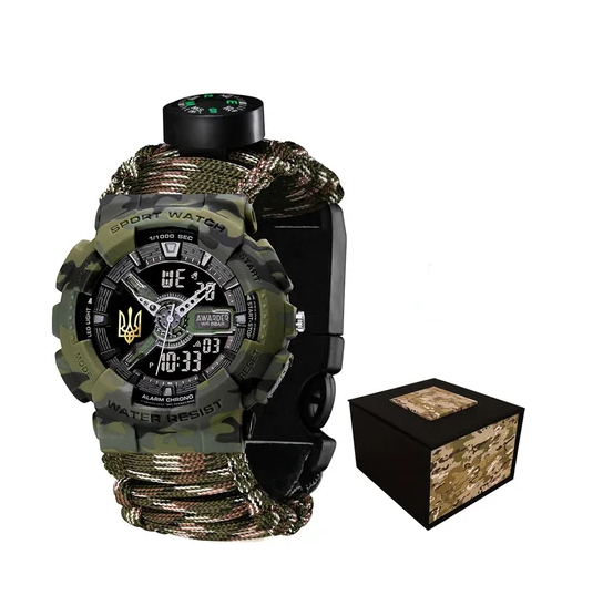 Наручные часы Awarder 005 Трезубец золото Паракордовый ремешок Camo Green
