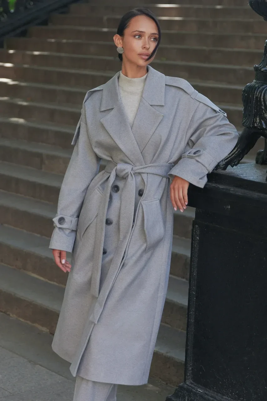 Тренч Seventeen из итальянской шерсти XXL-3XL Серый