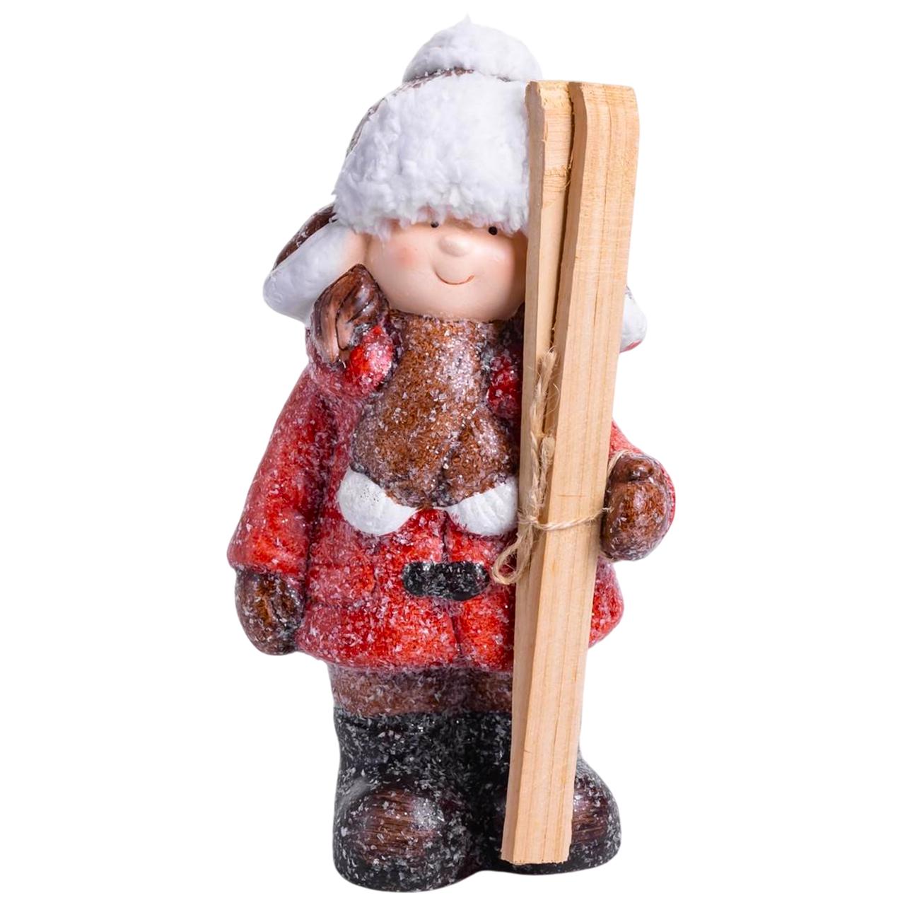 Фигурка новогодняя Девочка с лыжами фарфоровая 12х11х23 см (CR-5-13)
