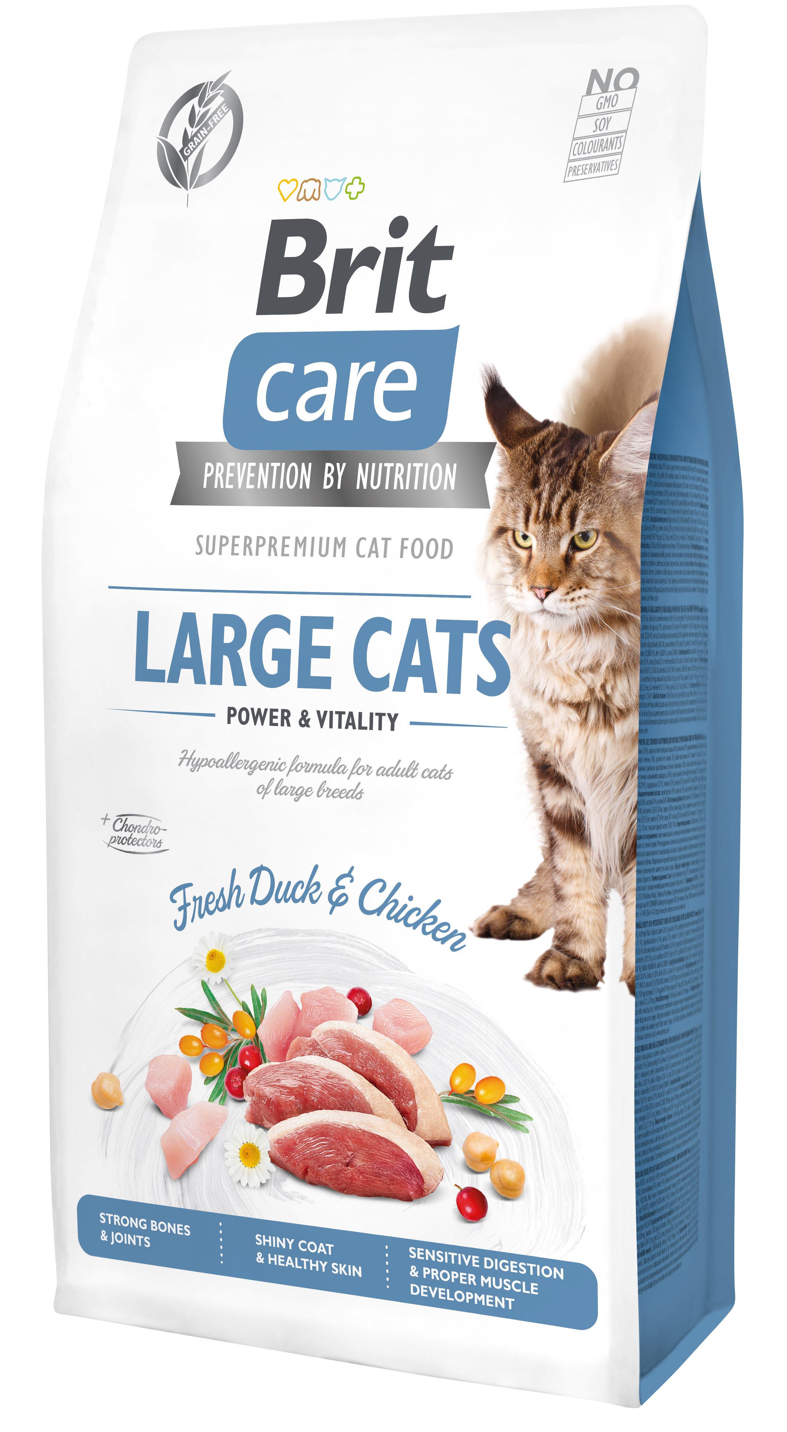 Корм сухой для кошек больших пород Brit Care Cat GF Large cats Power & Vitality Курица и утка 7 кг