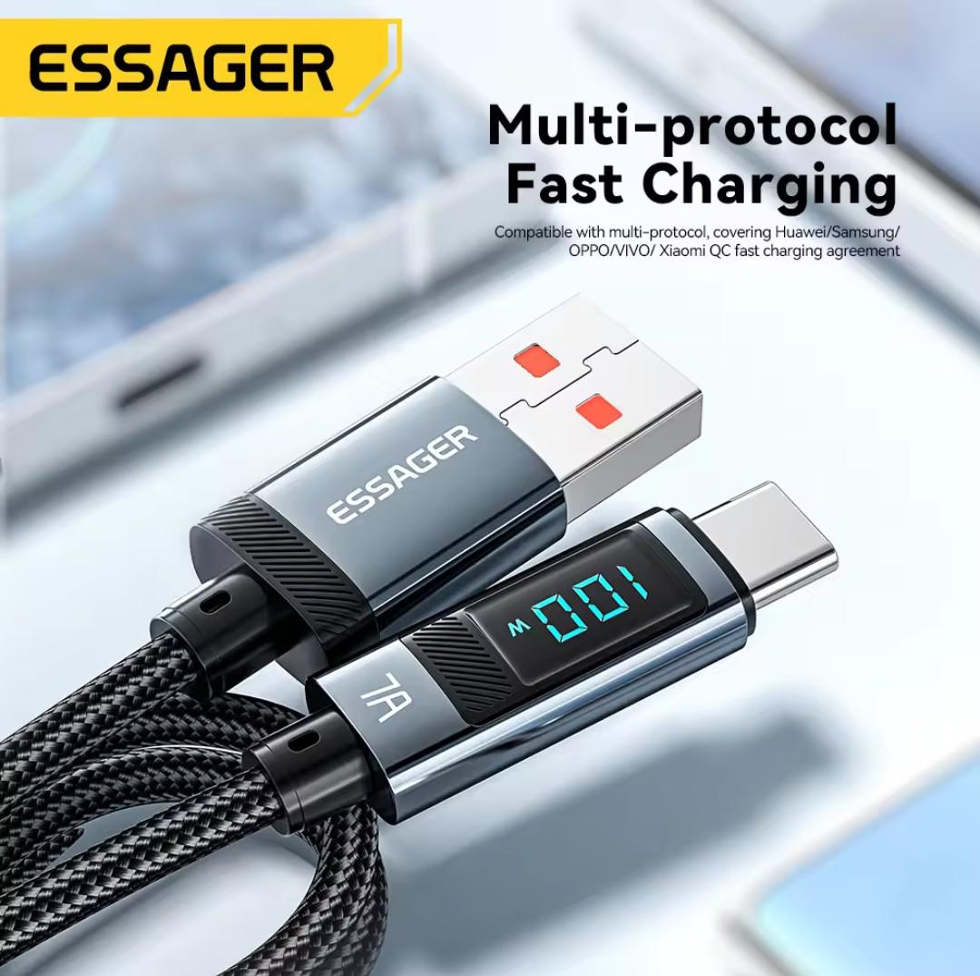 Кабель Essager USB Type-C Fast Charge 100W 7A с дисплеем 2 м (25397253) - фото 4