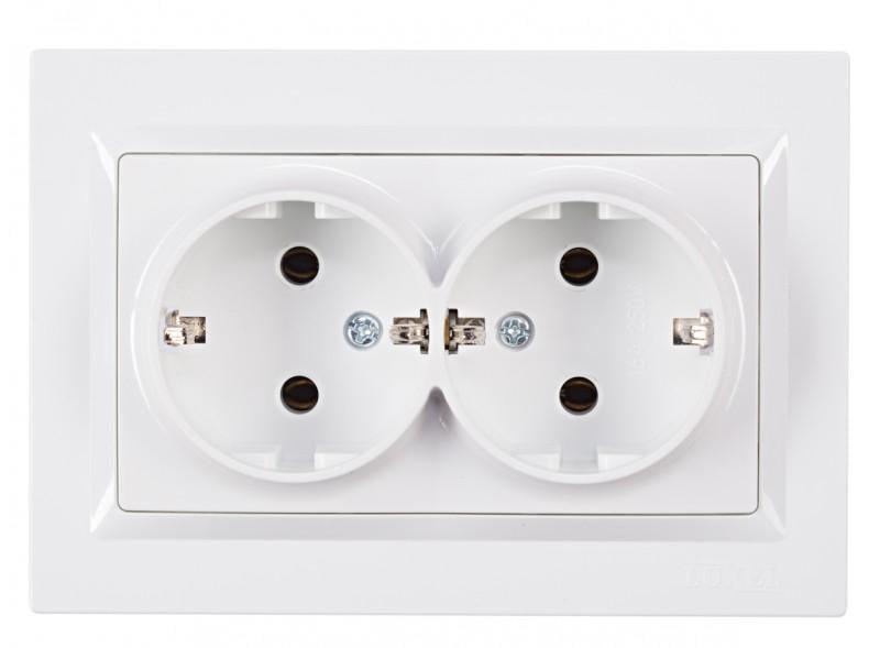 Розетка двойная Luxel с заземлением Jazz Белый (9008)