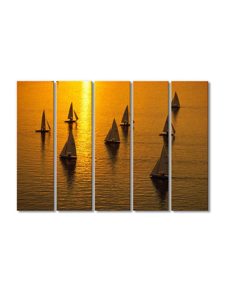 Картина модульная Парусные яхты на закате 5 модулей 70x105 см