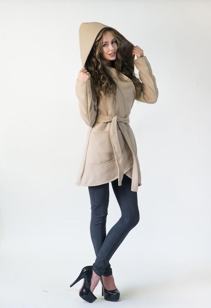 Пальто женское кашемировое с капюшоном Podium 21295-BEIGE XXL Бежевый