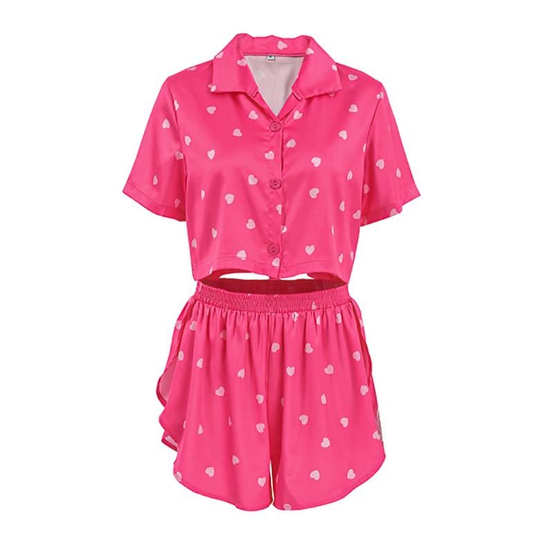 Пижама женская Lesko 2S5247B Сердечки рубашка и шорты L Розовый (27639491)