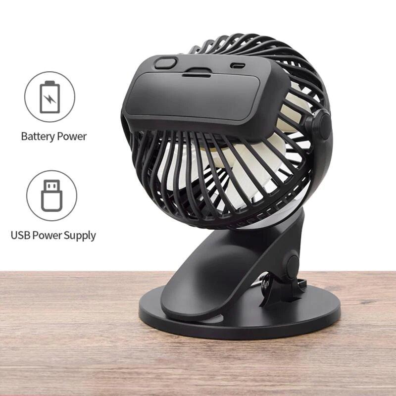 Переносной USB мини-вентилятор Mini Fan XH-09 с аккумулятором на прищепке Черный (1391) - фото 2