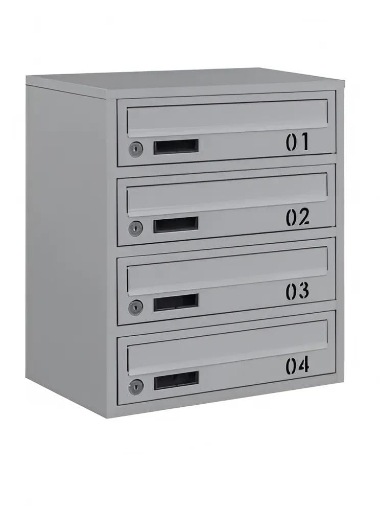 Почтовый ящик многосекционный Галіндустрія E2-04-B металлический на 4 квартиры с окошком и номером 390х250х455 мм Серый (124-119-000004771)