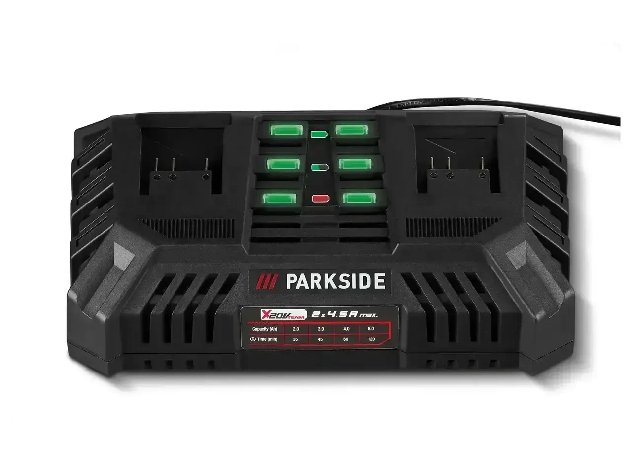 Устройство двойное зарядное Parkside PDSLG 20 B1/B2 20 В для 2 аккумуляторов X20V Team LED-индикация защита от перегрева (PDSLG)