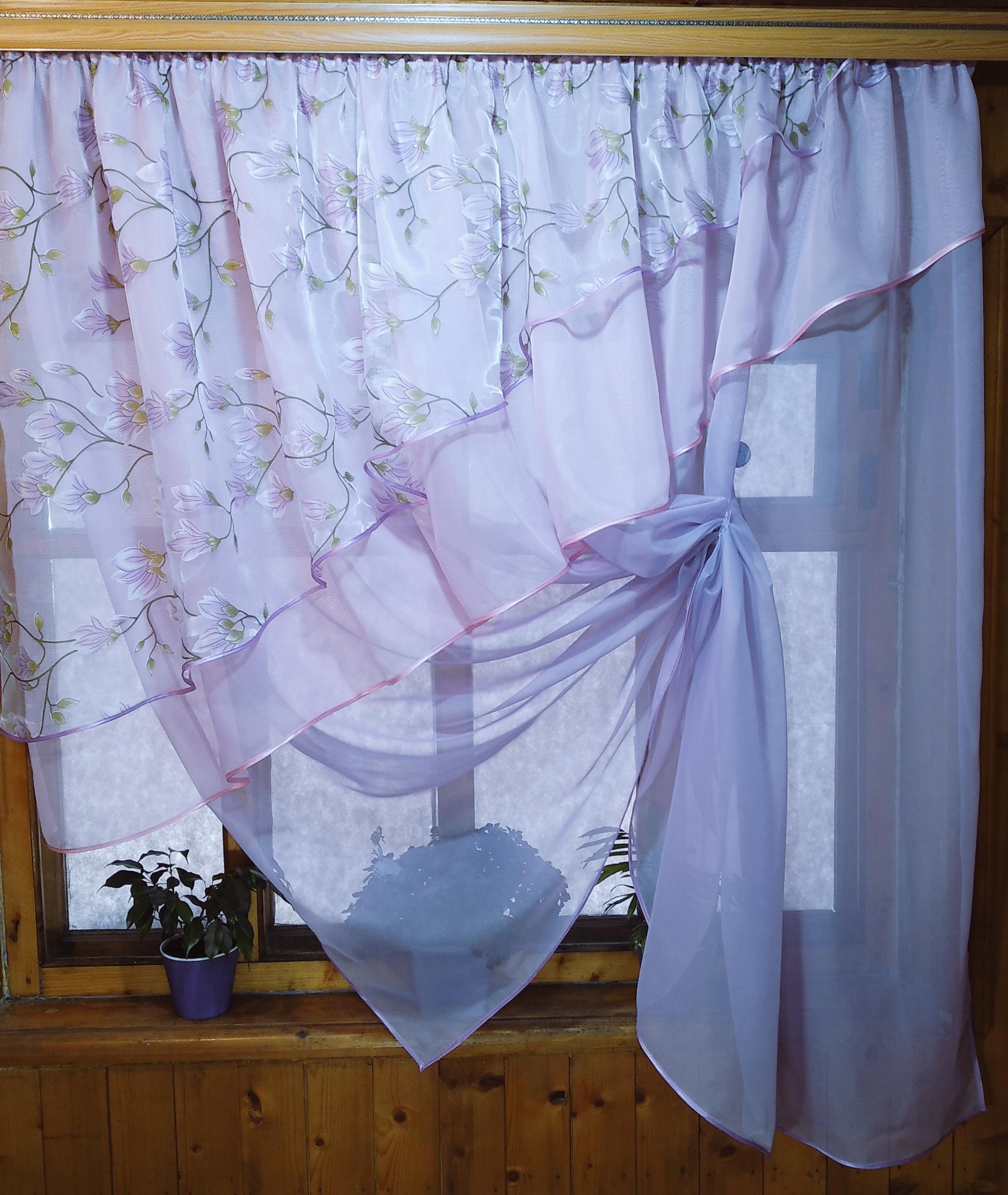 Фіранка кухонна готова коротка Алія гілочка Бузкова - фото 3 Фіранка кухонна готова коротка Алія гілочка Бузкова - фото 3