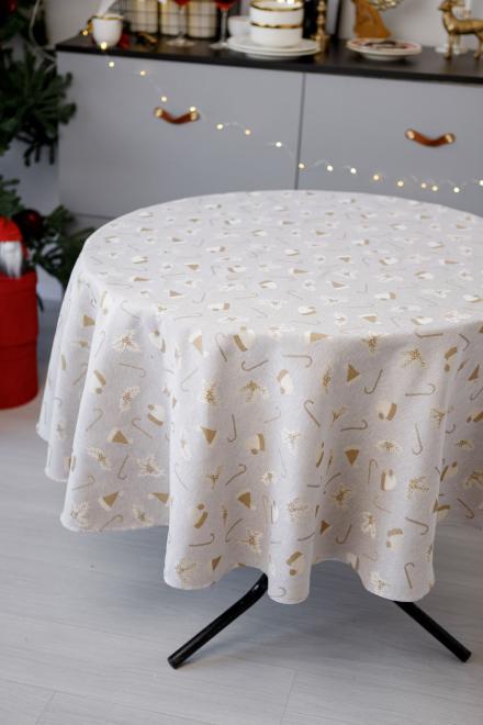 Скатерть жаккардовая с люрексом Прованс Шапочки d 180 см Бежевый (36816)