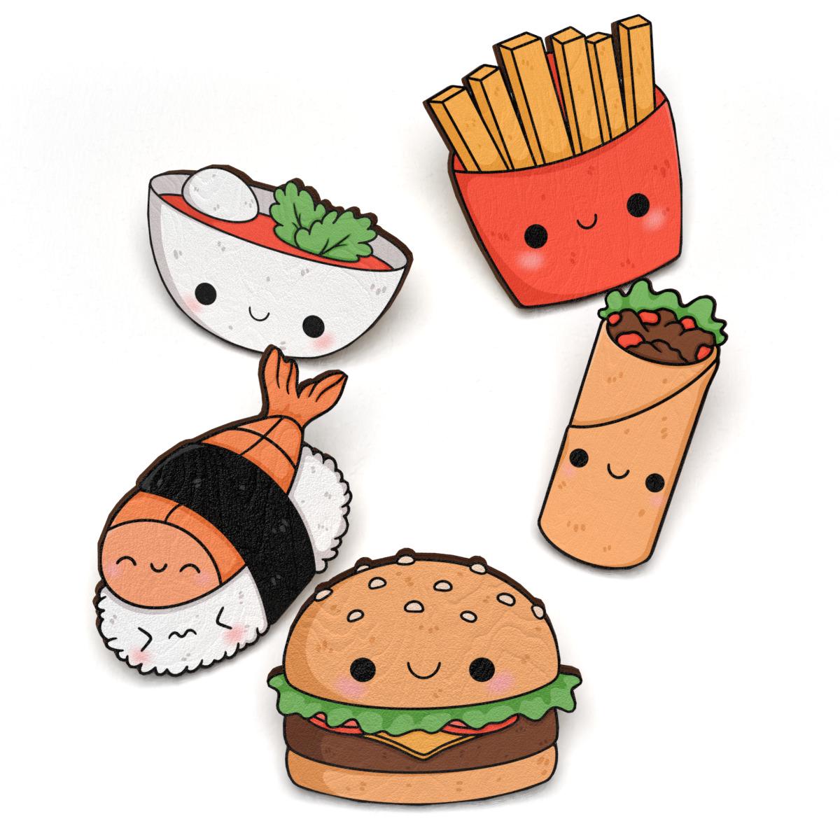 Набор значков Lex Altern Очаровательная еда из дерева 5 шт.