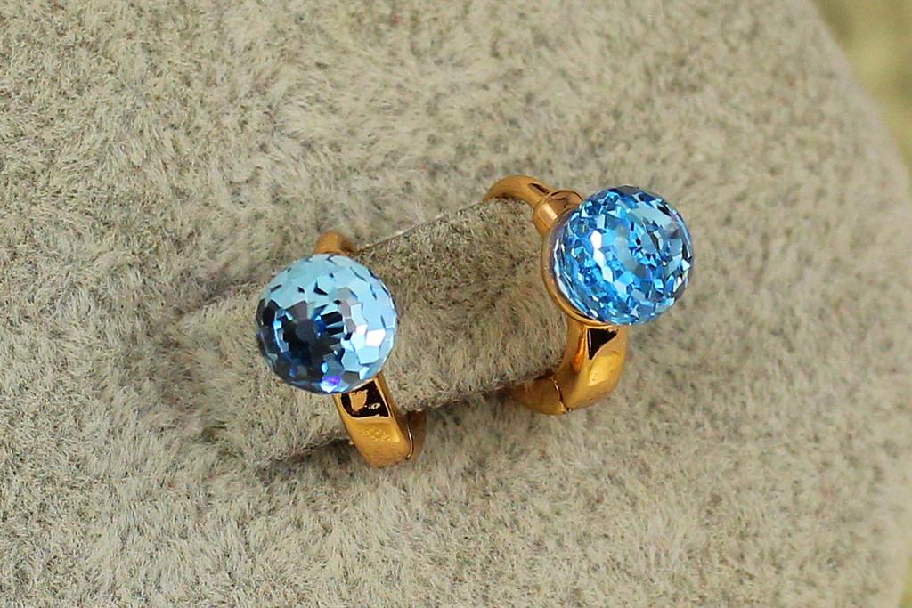 Серьги детские Xuping Jewelry Сваровские хамелеон многогранность с голубыми камнями 1 см Золотистый (2587476876)