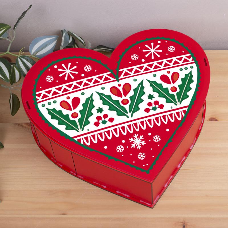 Коробка сердце деревянная для нового года и рождества с дизайном 22,5 см (1553-2)