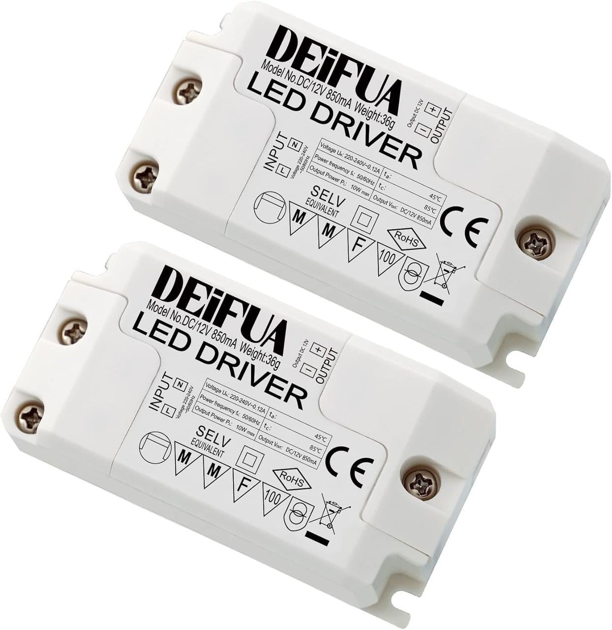 Набор трансформаторов DEIFUA LED 12V 10W AC 230V DC 12V 850 mA для LED ламп и лент 2 шт. Набор трансформаторов DEIFUA LED 12V 10W AC 230V DC 12V 850 mA для LED ламп и лент 2 шт.