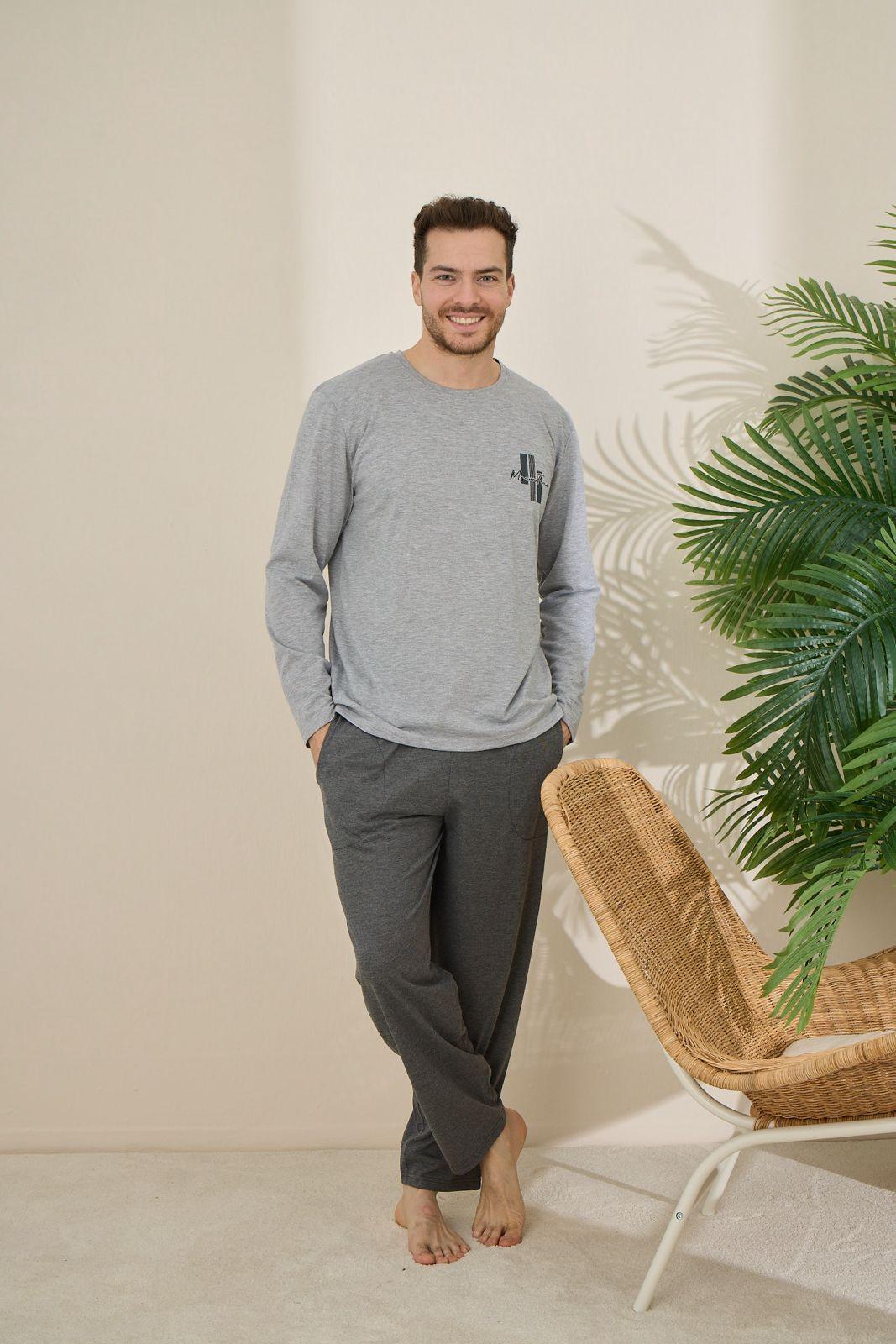 Піжама чоловіча бавовняна SOMMEIL лонгслів та штани в клітину 2XL Сірий (PJ6150-11)