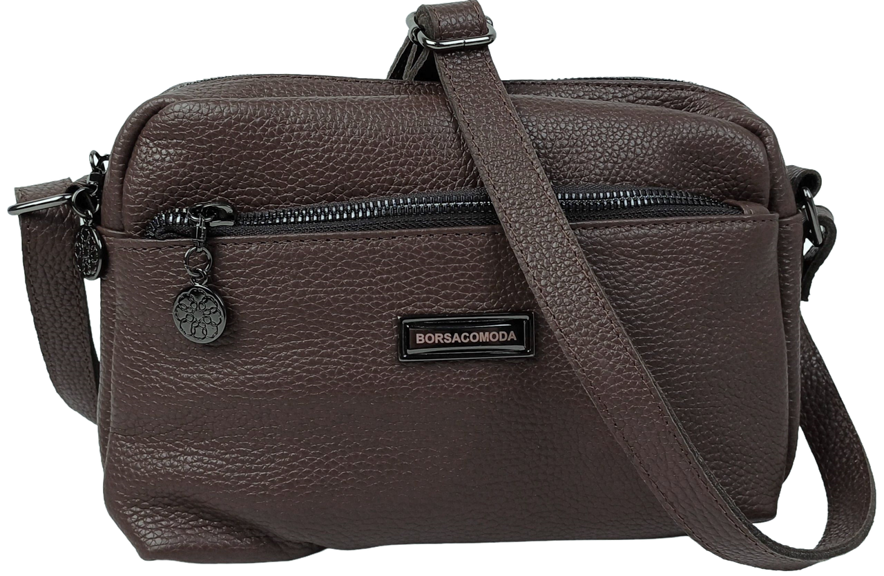 Сумка женская Borsacomoda кожаная на плечо 25х17х10 см Темно-коричневый