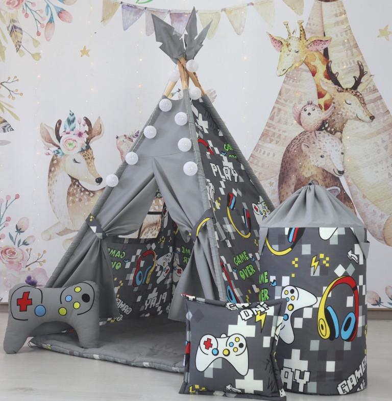 Вігвам для дітей Playsation графіт з матрацом і подушками з кошиком для білизни