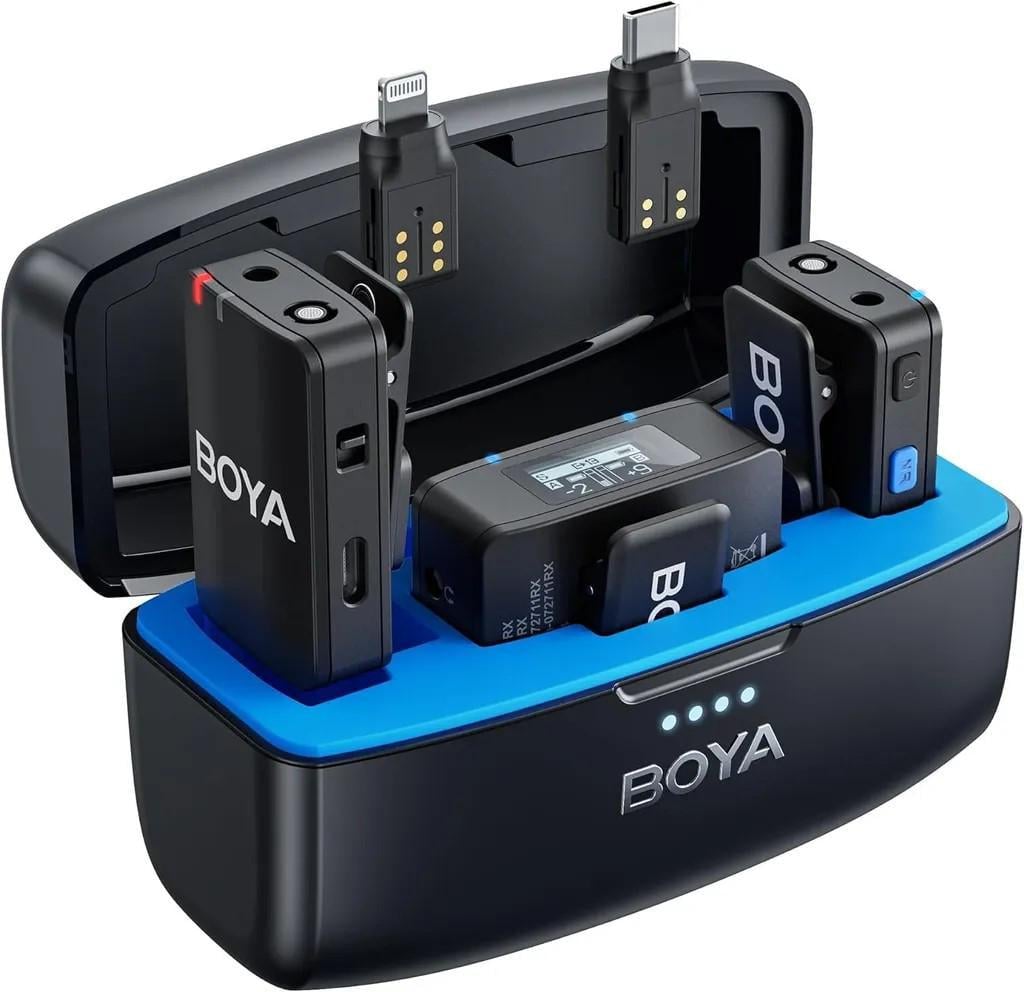Микрофон петличный Boya Boyamic для видеокамеры/iPhone/Android с зарядным кейсом профессиональный 2 шт. (50030)