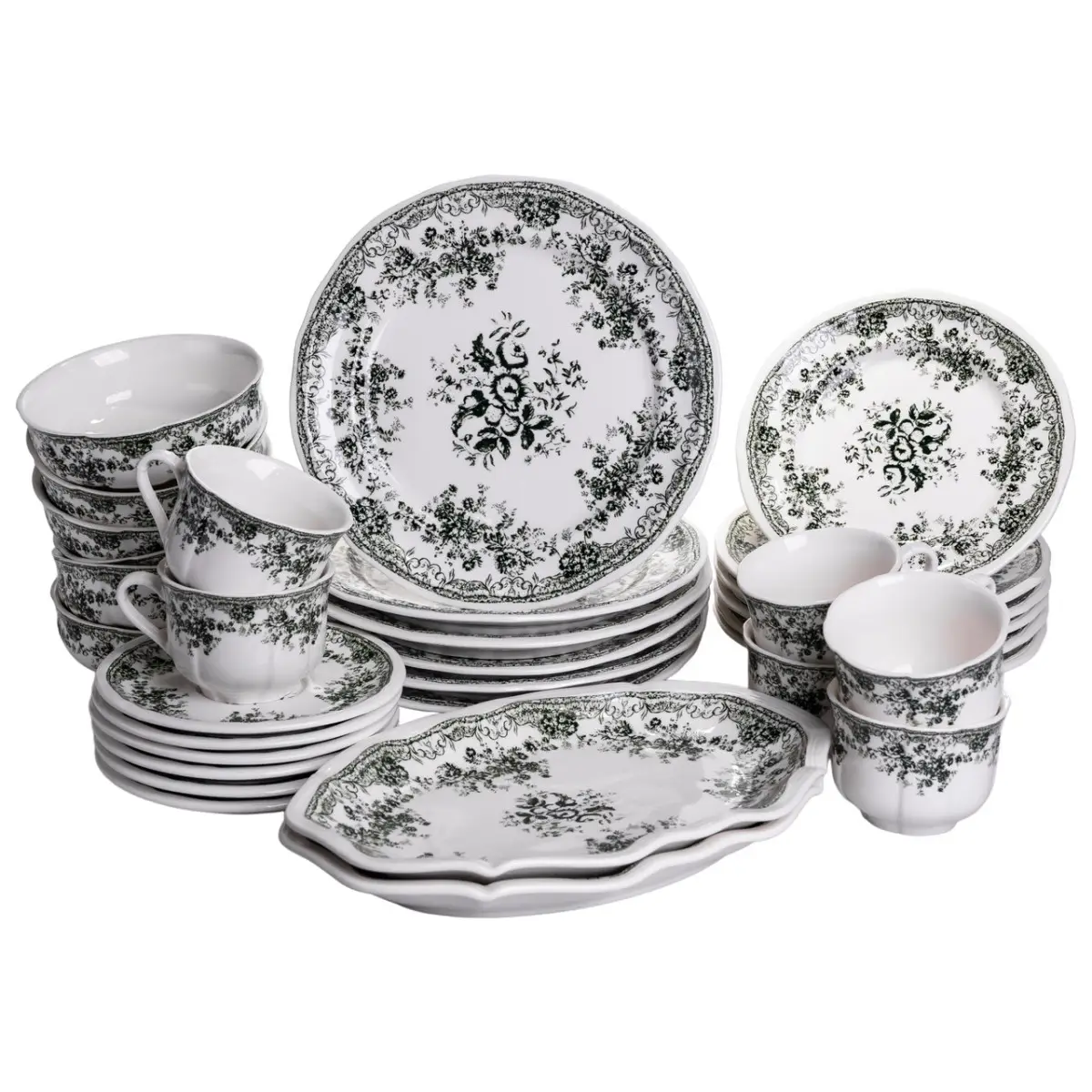Столовый набор посуды Vintage Elegant 32 пр. на 6 человек фарфоровый Черный (YY78-7A) Столовый набор посуды Vintage Elegant 32 пр. на 6 человек фарфоровый Черный (YY78-7A)