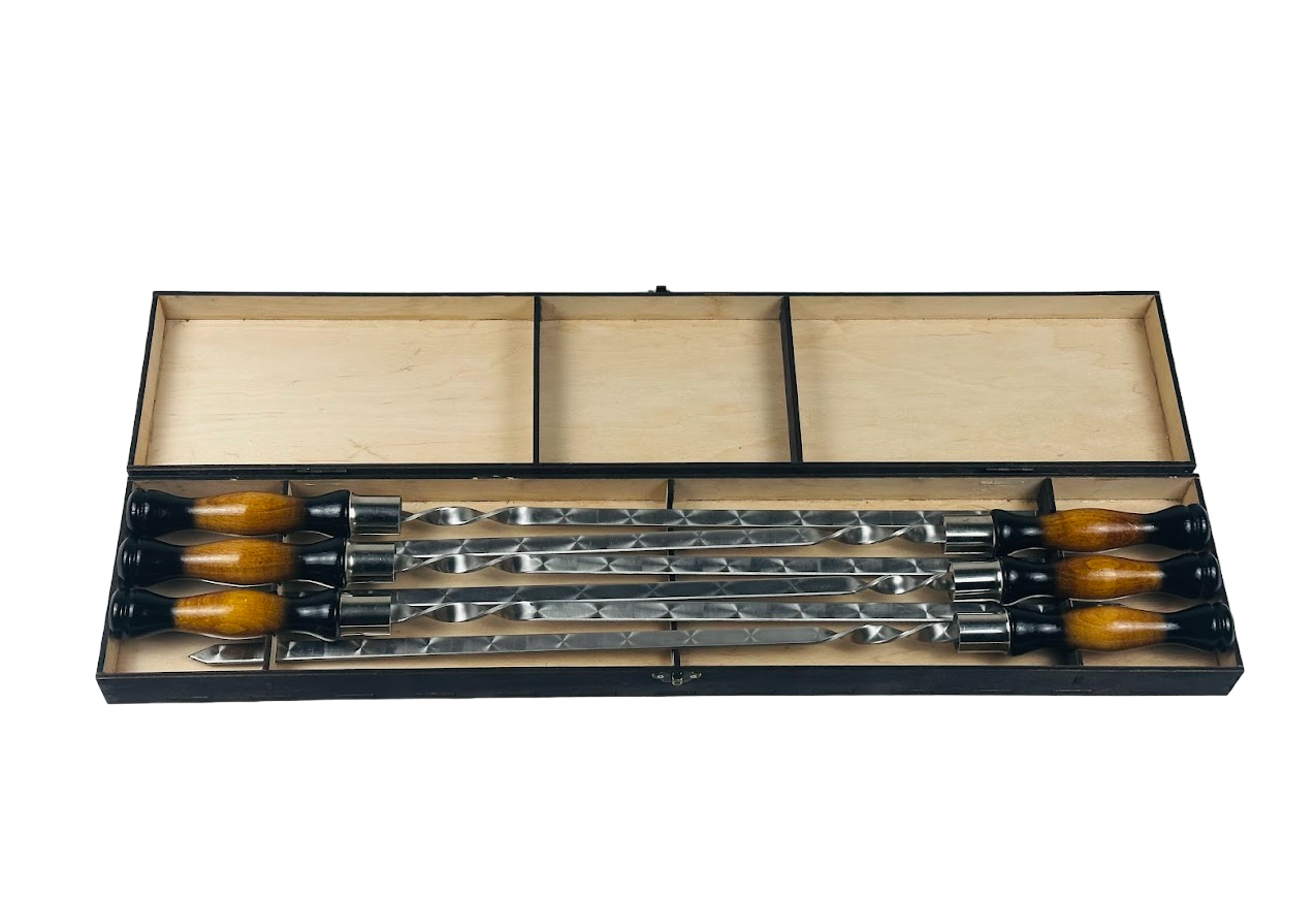 Набор шампуров подарочный Вуд темный в кейсе из фанеры на 6 предметов (106-10-NB-3002)