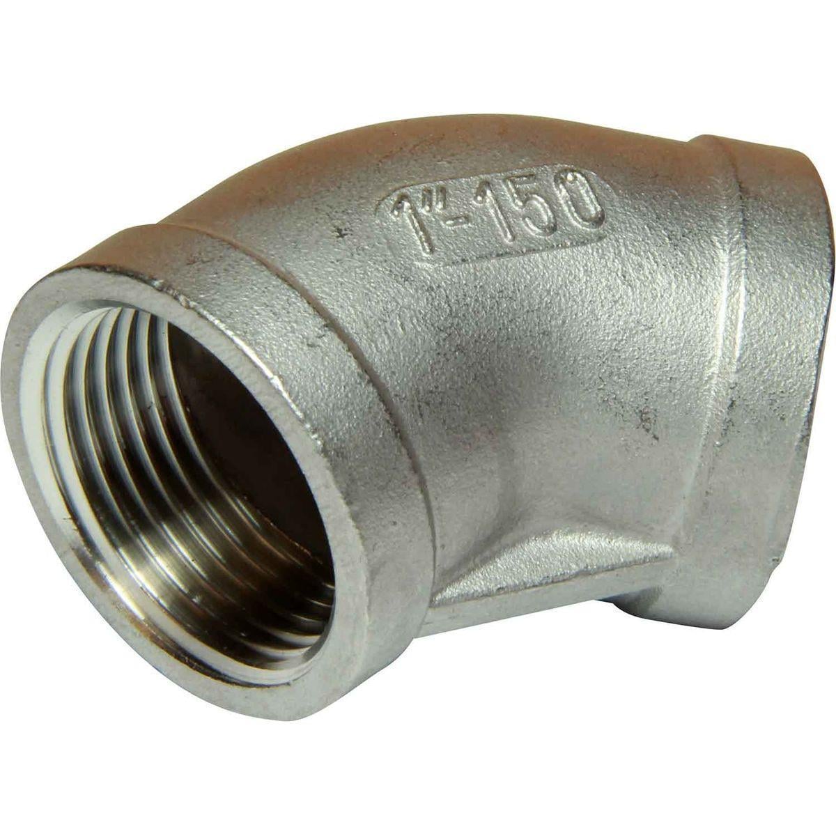 Колено угловое 45° внутренняя резьба BSP 1/2" х BSP 1/2" нержавеющая сталь AISI316 (27615362)