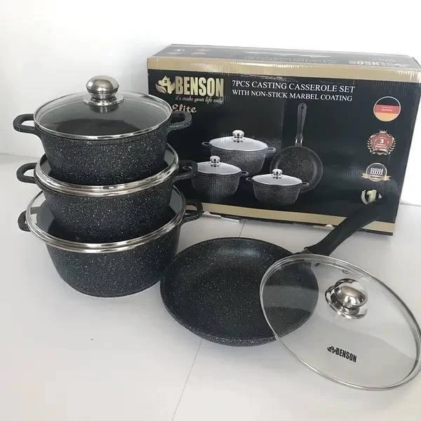 Набір посуду Benson з мармуровим антипригарним покриттям 7 пр. (BN-313) - фото 2 Набір посуду Benson з мармуровим антипригарним покриттям 7 пр. (BN-313) - фото 2