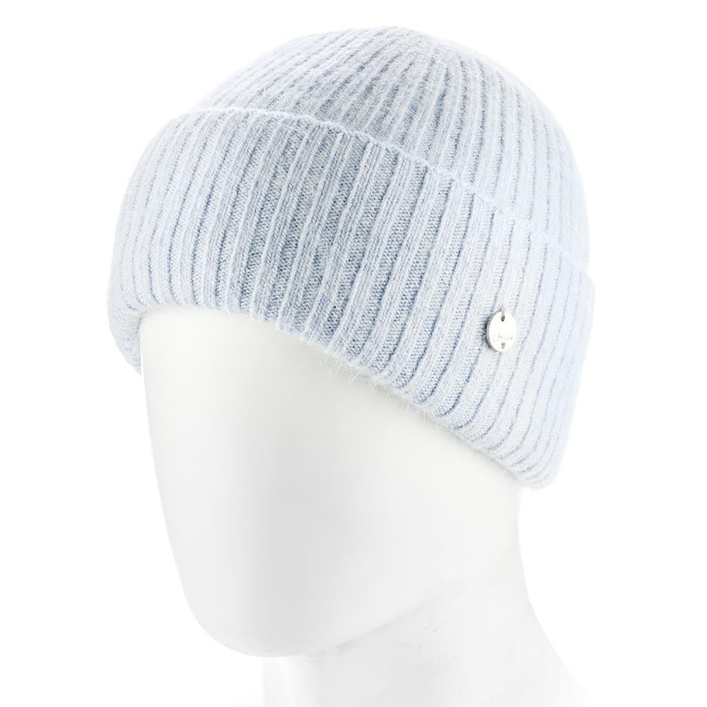 Шапка женская ангоровая зимняя Atrics WH895 в широкий рубчик с двойным отворотом утепленная флисом Светло-серый - фото 1