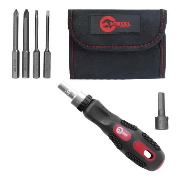 Отвертка реверсивная Intertool VT-1026 с комплектом насадок 26 шт.