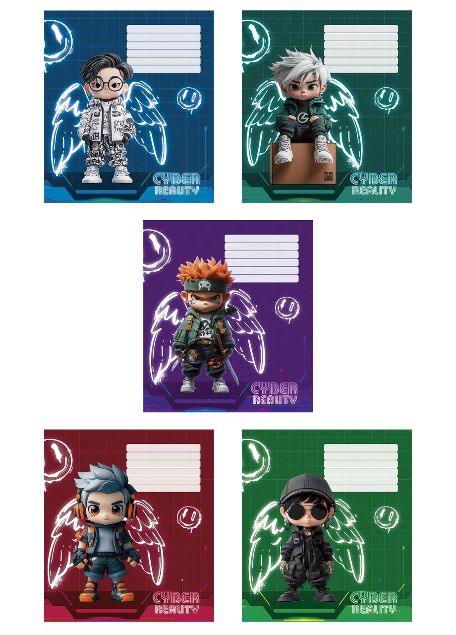 Тетради ученические Школярик Cyber reality в клетку 18 л. 5 шт. (3566 4820006472429) - фото 1