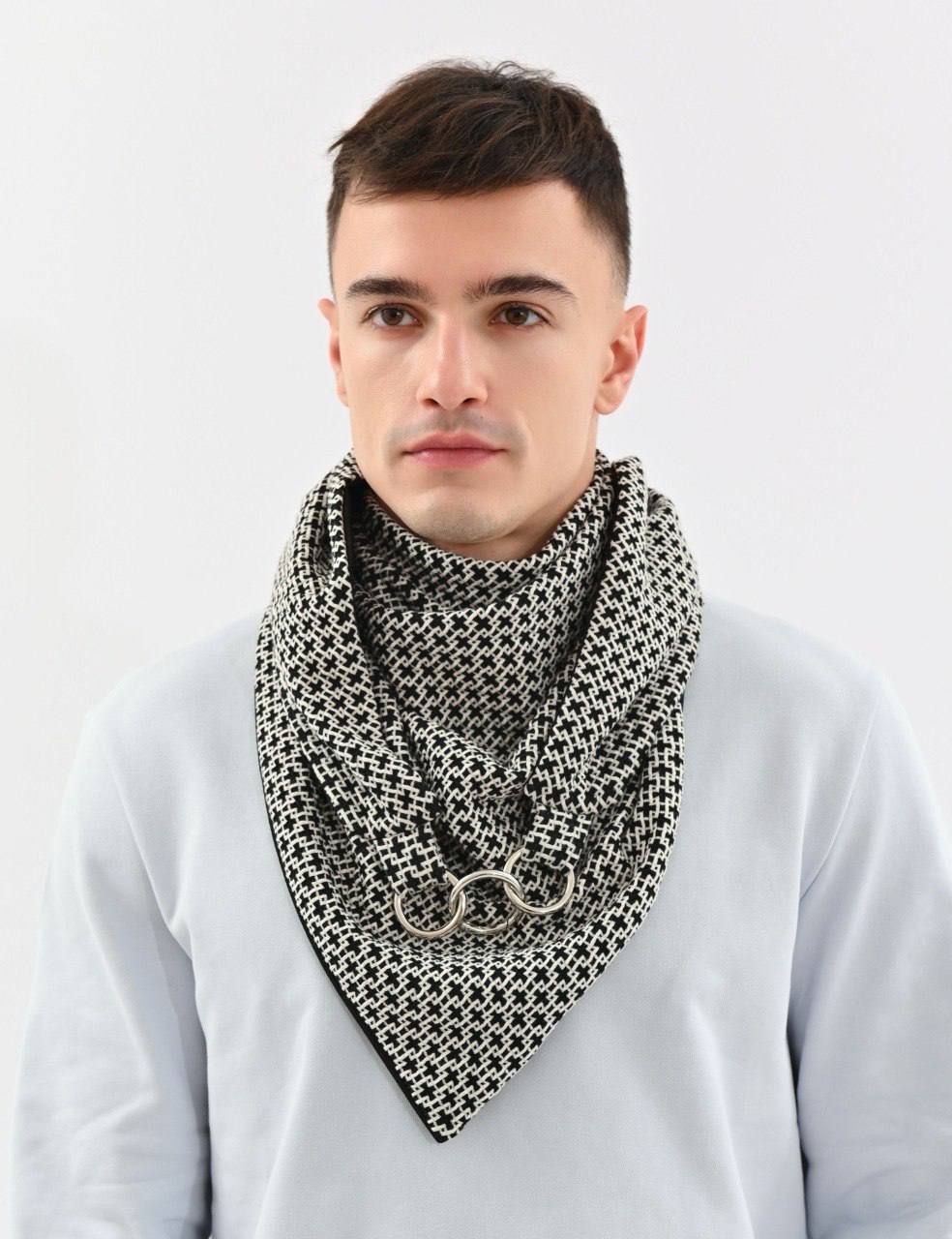 Шарф жіночий двосторонній My scarf Едінбург Осінній Париж на карабінах Сірий (39115130)