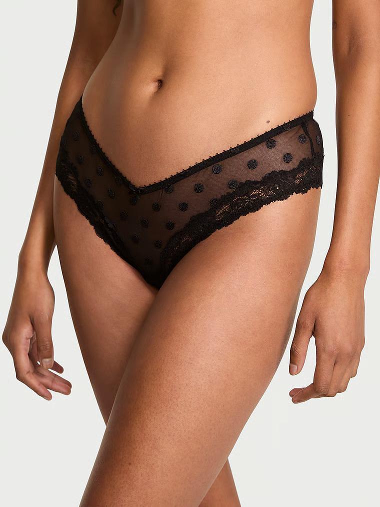 Трусики чики Victoria's Secret Very Sexy Sheer Heritage Dot Lace-Trim Cheeky Panty M Черный (27135432)